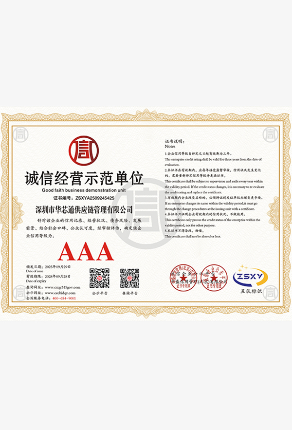 诚信经营示范单位